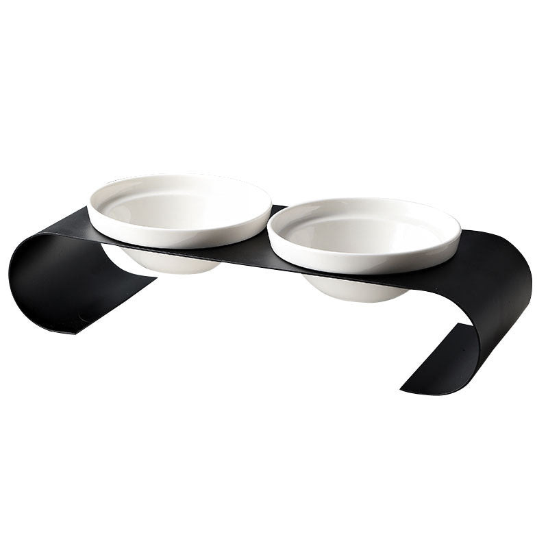 Dog Bowls Ceramic Double Feeder with Wrought Iron Stand Set - Detail Angle 5 | Majestic Pet Kingdom