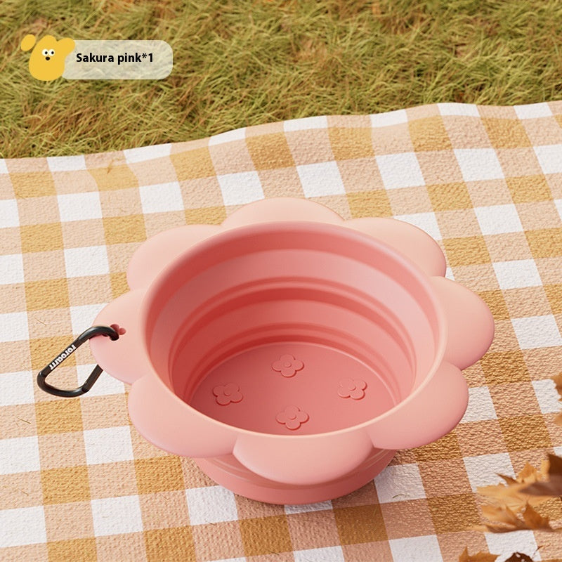 Pet Flower Folding Bowl Silicone Outdoor Portable Drinking Bowl