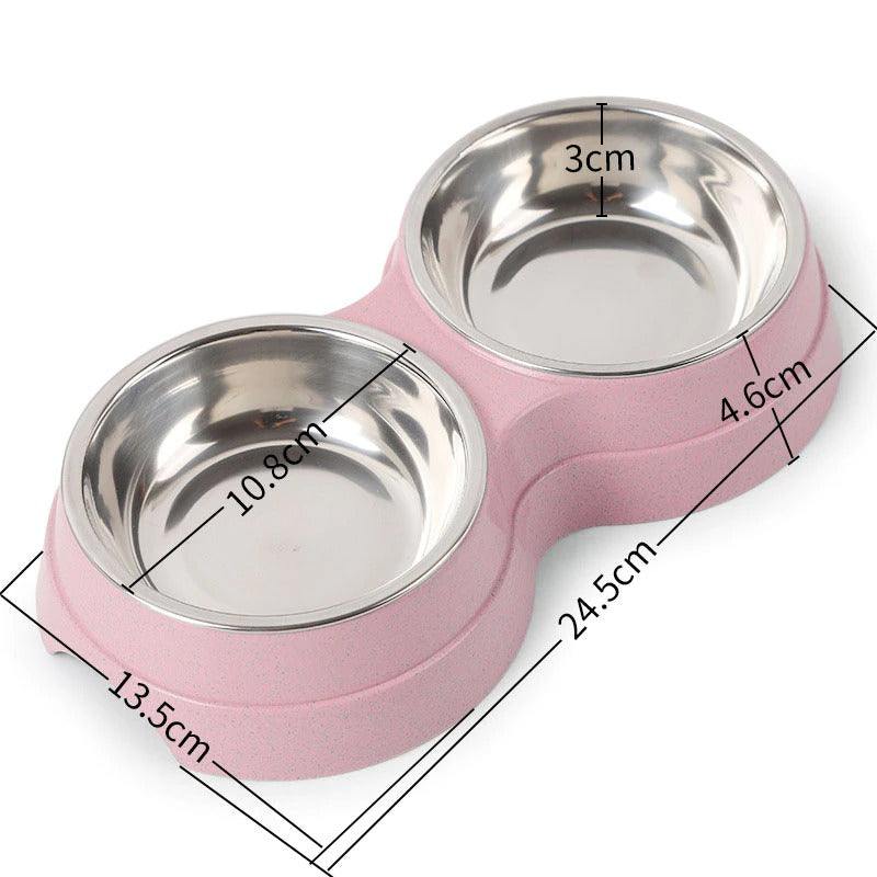 Double Pet Bowls Dog Food Water Feeder Stainless Steel Pet Drinking Dish Feeder Cat Puppy Feeding Supplies Small Dog Accessories - Majestic Pet Kingdom