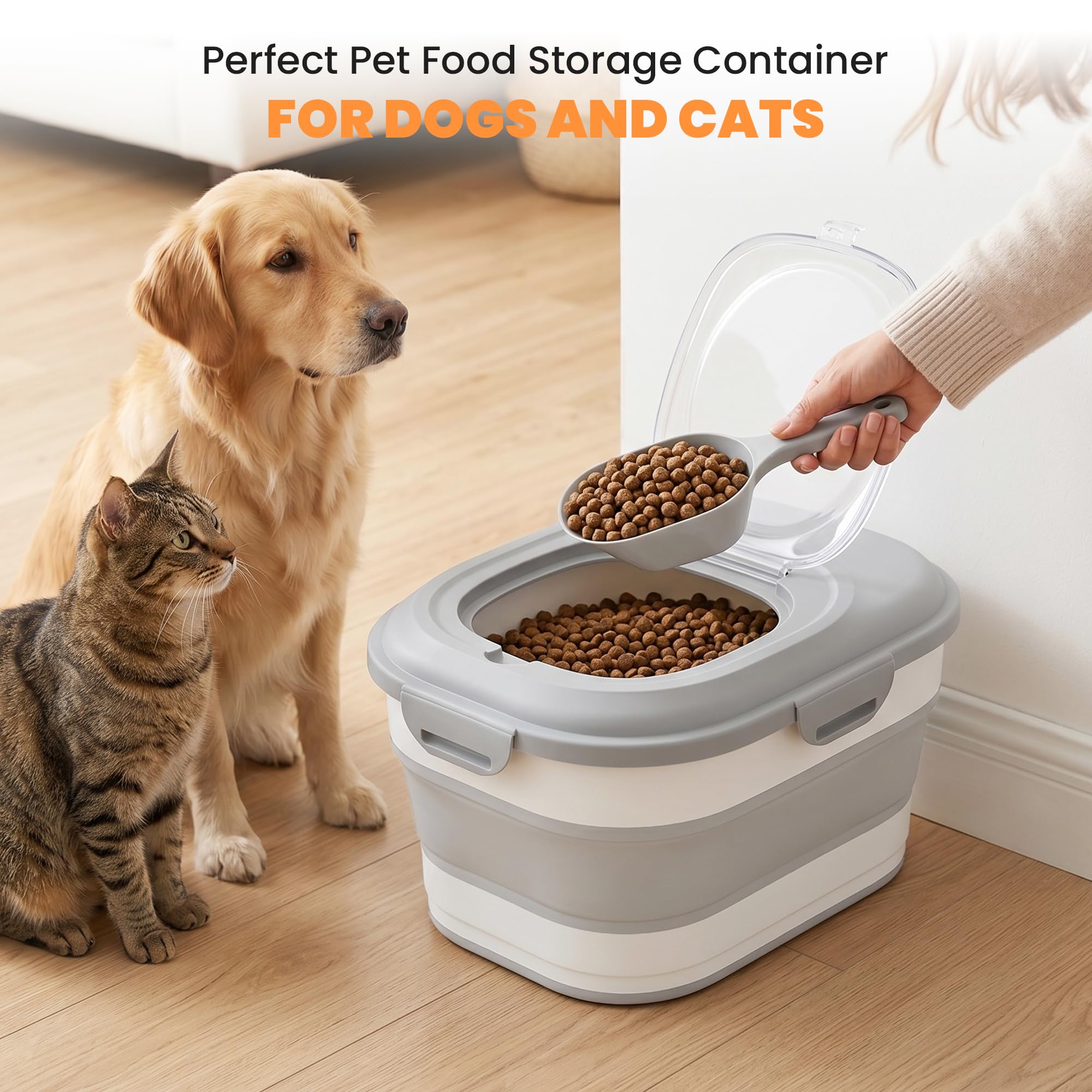 Dog Food Storage Container With Wheels, Collapsible Pet Food Storage Container With Clear Window, Measuring Cup & Scoop, BPA Free Cat Food Container For Rice, Flour, Grain, Bird Seed
