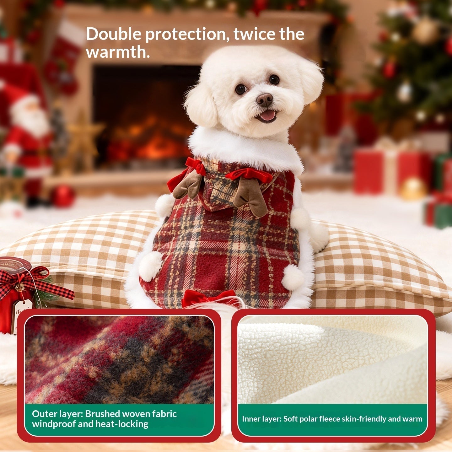 Plaid Christmas Pet Cloak With Fleece Lining - Majestic Pet Kingdom