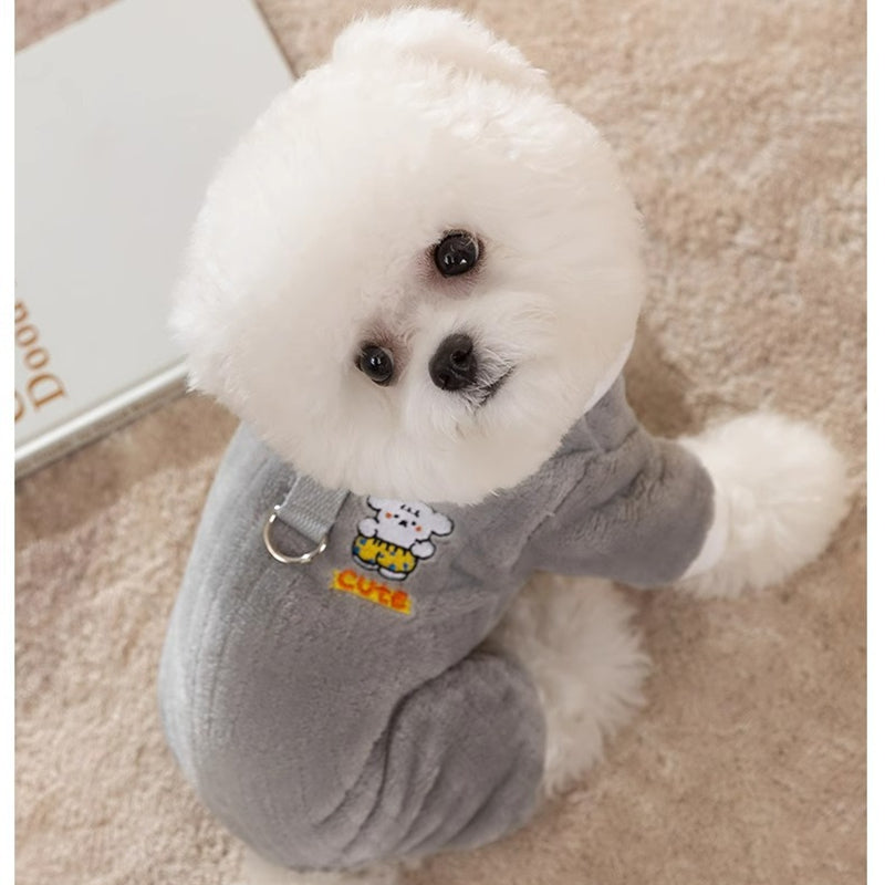 Autumn And Winter Warm Cartoon Dog Four-legged Coat, Bear Towing Fleece Coat, Cat Small Dog Bichon Frise Pet Dog Clothes - Majestic Pet Kingdom