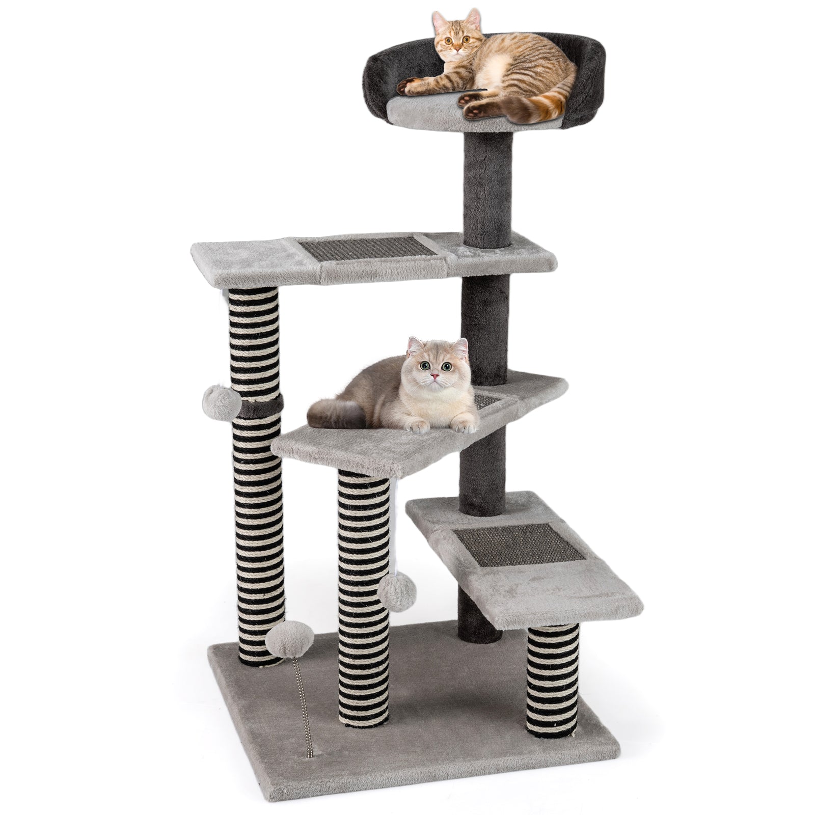 93 CM Tall Cat Tree Kitten Tower with Sisal and Jute Scratching Posts-Gray - Majestic Pet Kingdom