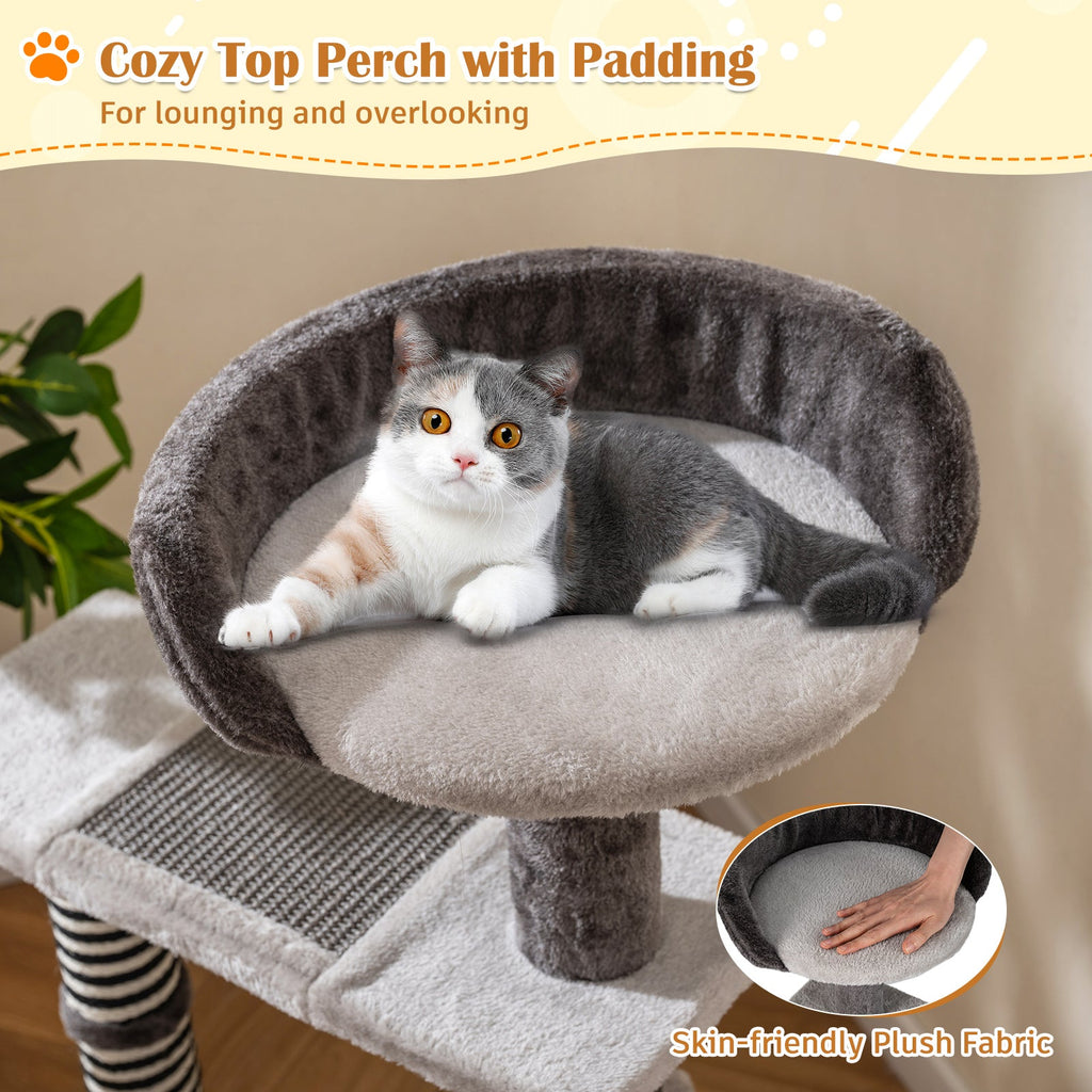 93 CM Tall Cat Tree Kitten Tower with Sisal and Jute Scratching Posts-Gray - Majestic Pet Kingdom