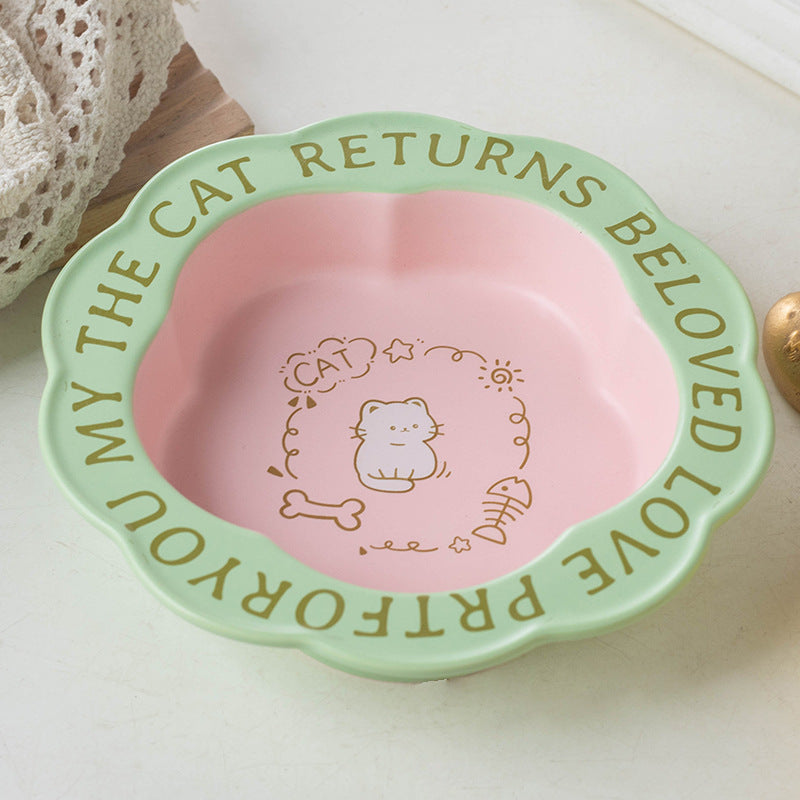 Neck Anti-tumble Acrylic Lace Ceramic Cat Bowl - Majestic Pet Kingdom