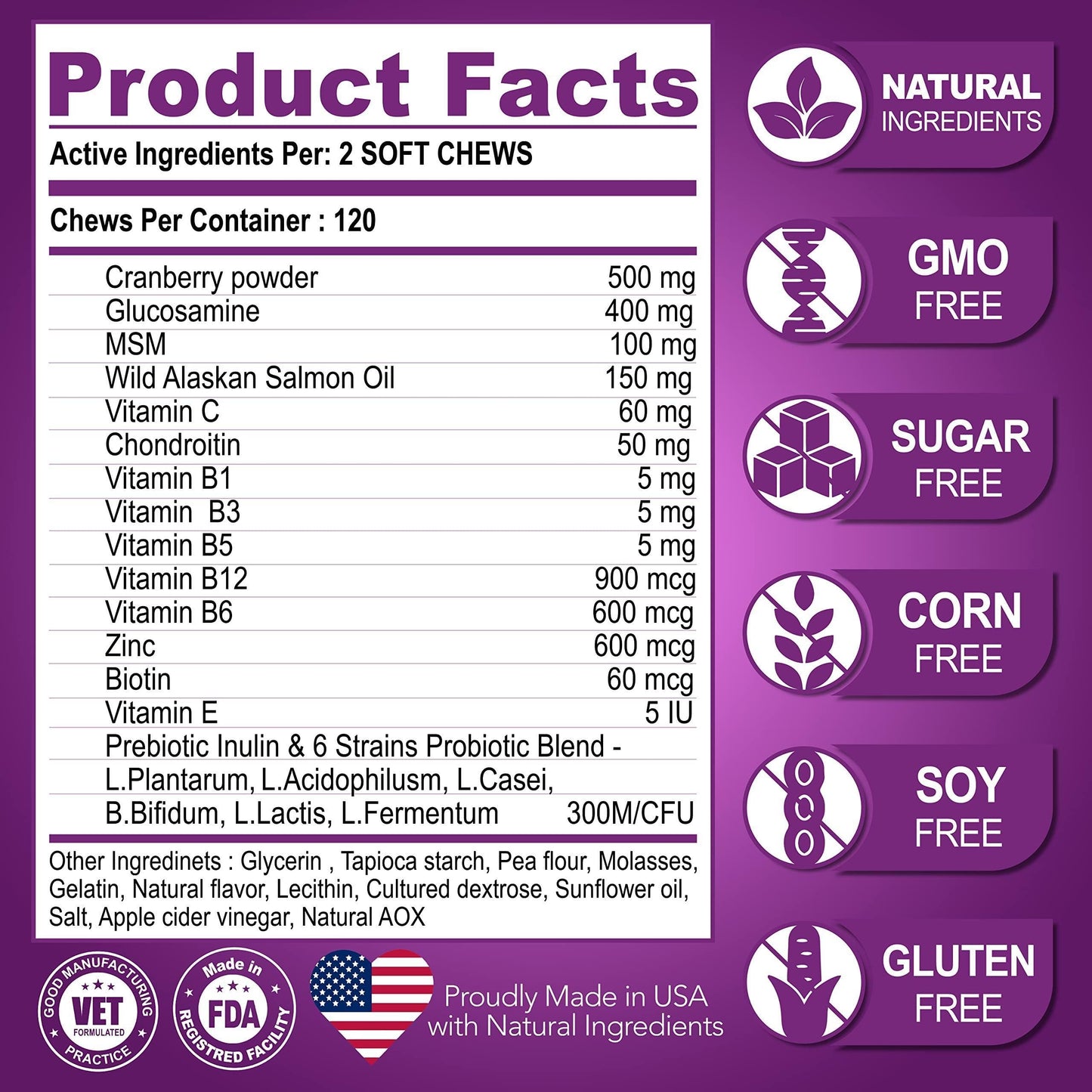 Dog Multivitamin Glucosamine Chews Joint Immune 120 Count - Detail Angle 6 | Majestic Pet Kingdom