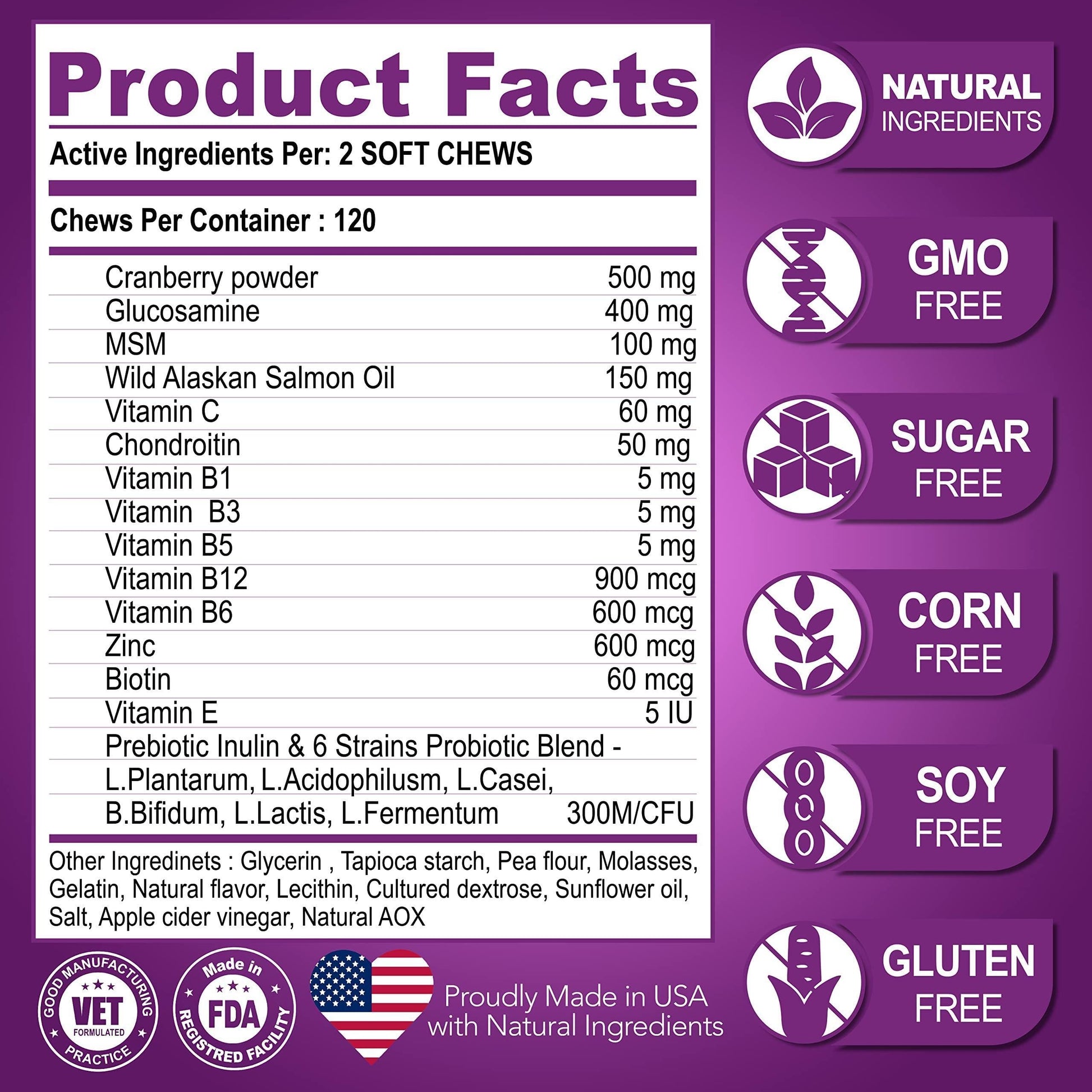 Dog Multivitamin Glucosamine Chews Joint Immune 120 Count - Detail Angle 6 | Majestic Pet Kingdom