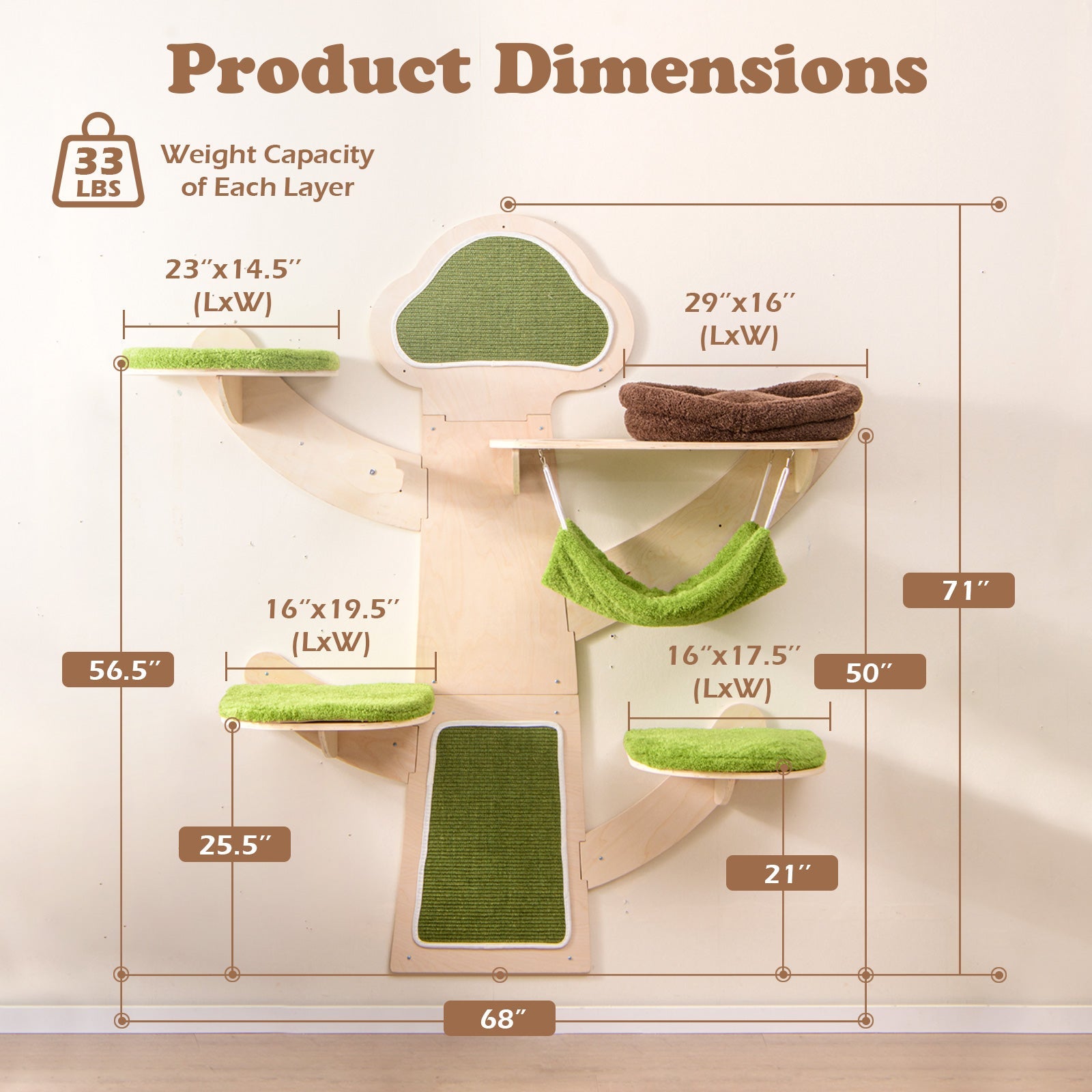 Wall-Mounted Cat Tower Cat Wall Shelves Furniture with Bed-Green - Majestic Pet Kingdom