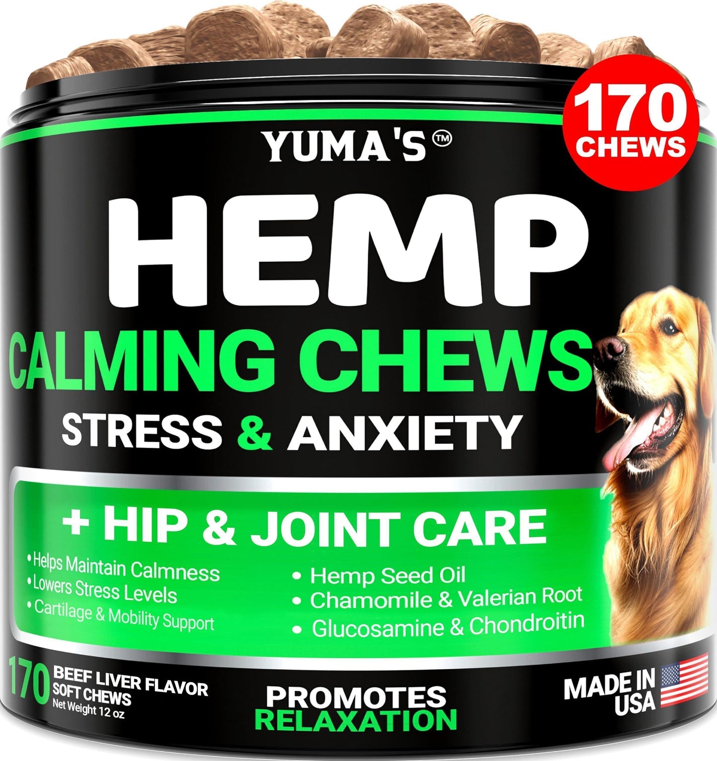 Hemp Calming Chews for Dogs 170 Count Anxiety Relief Beef Flavor - Majestic Pet Kingdom