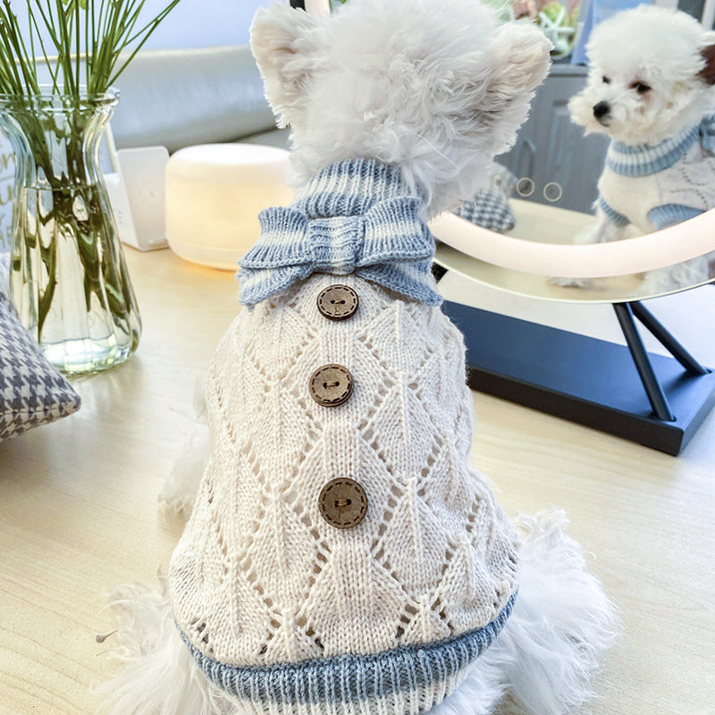 Bowknot Dog Clothes Cat Costume Hollow Knit Dog Sweater - Majestic Pet Kingdom