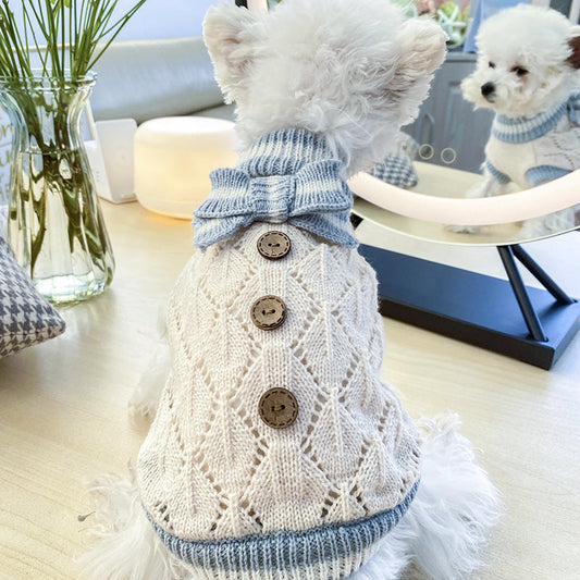 Bowknot Dog Clothes Cat Costume Hollow Knit Dog Sweater - Majestic Pet Kingdom