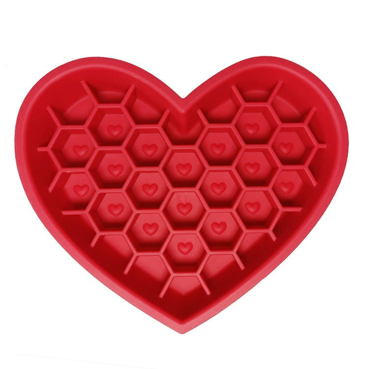 Dog Bowl Silicone Honeycomb Heart Shape Slow Feeder Lick Dish - Detail Angle 6 | Majestic Pet Kingdom