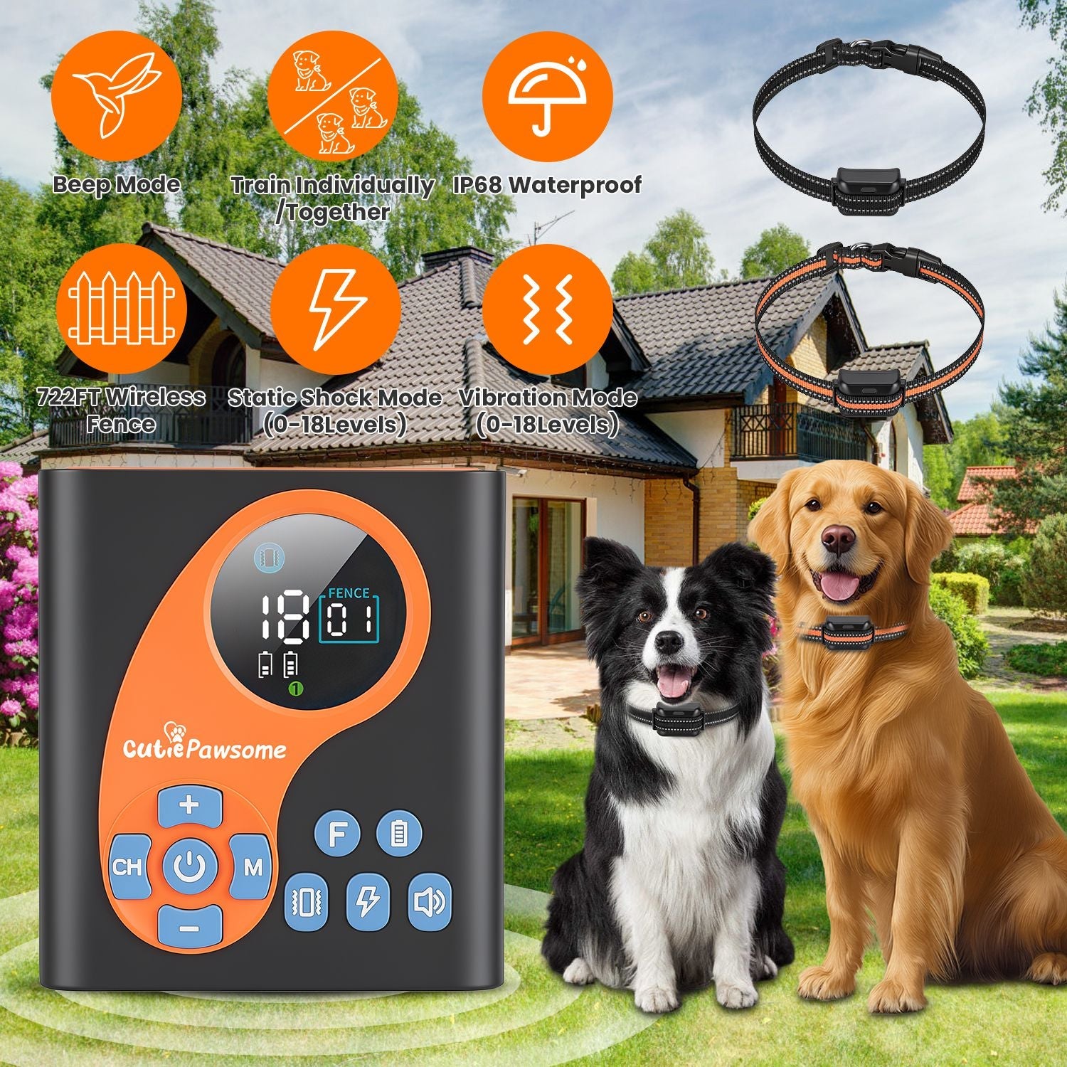 Wireless Dog Fence System with Training Collar - 722FT Range | Purrfect Pet Kingdom