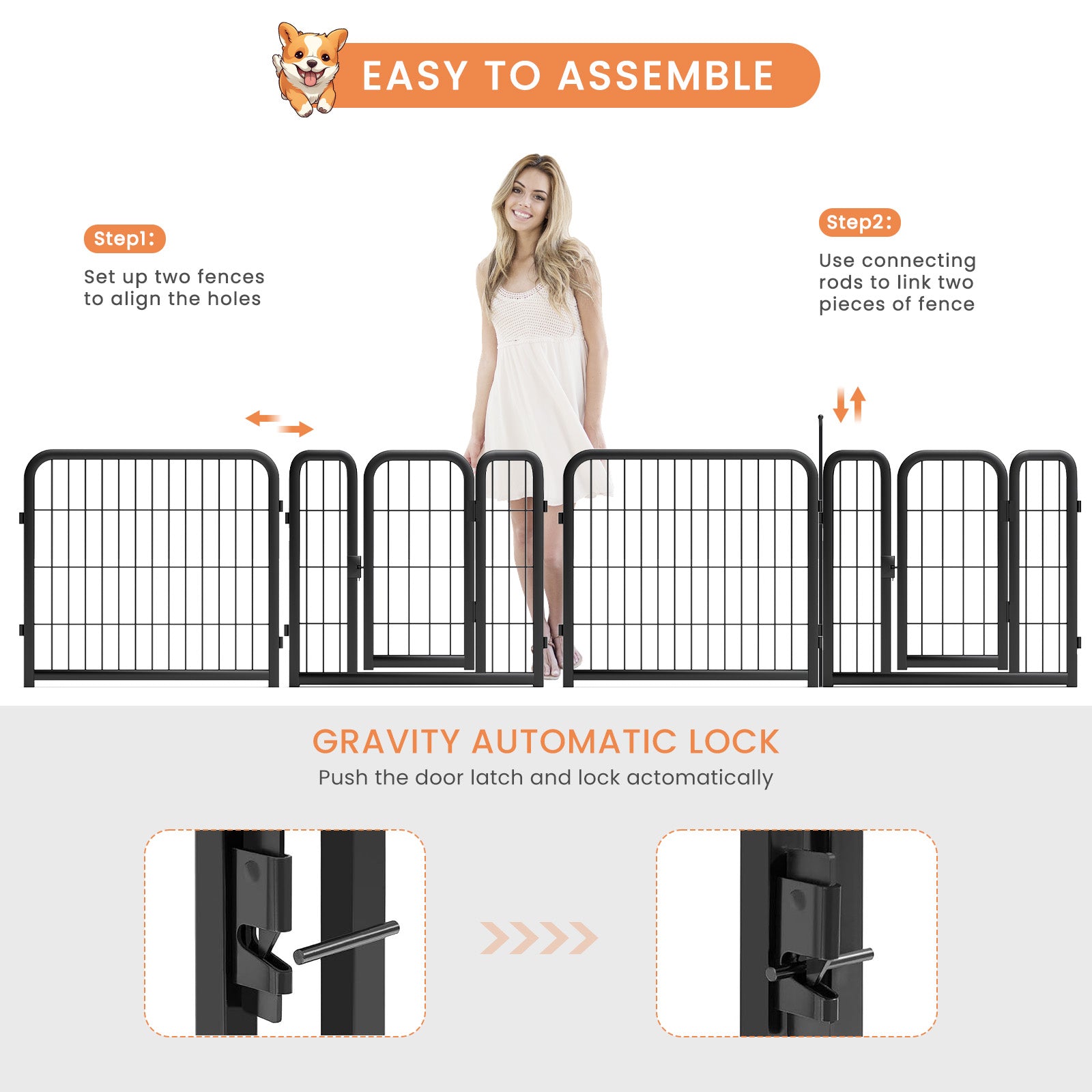 Outdoor dog fence, 8-piece board dog fence. 31 inch portable pet sports fence. Black, 26.3 inches wide x 31.5 inches high. - Majestic Pet Kingdom