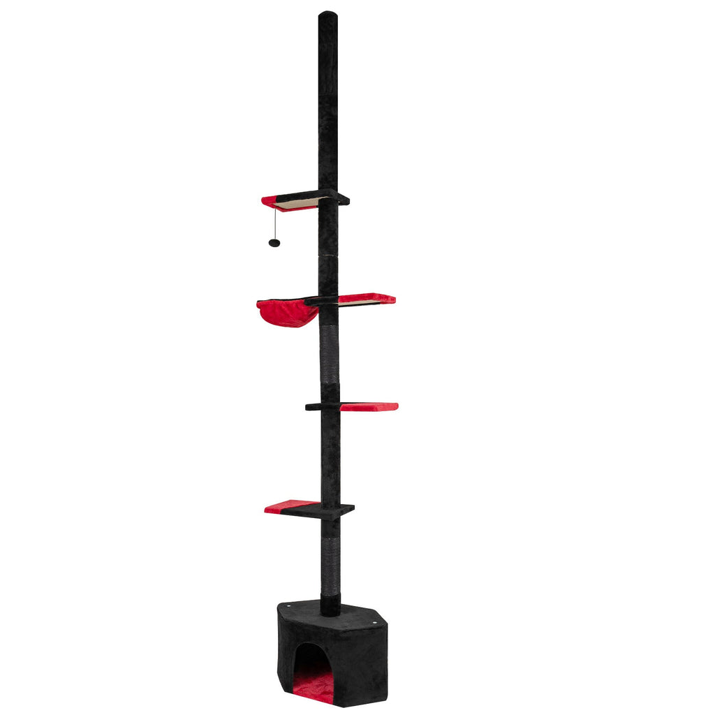 Floor to Ceiling Gothic Cat Tree 97-118 Inches Adjustable 5-Tier with Condo-Black - Majestic Pet Kingdom