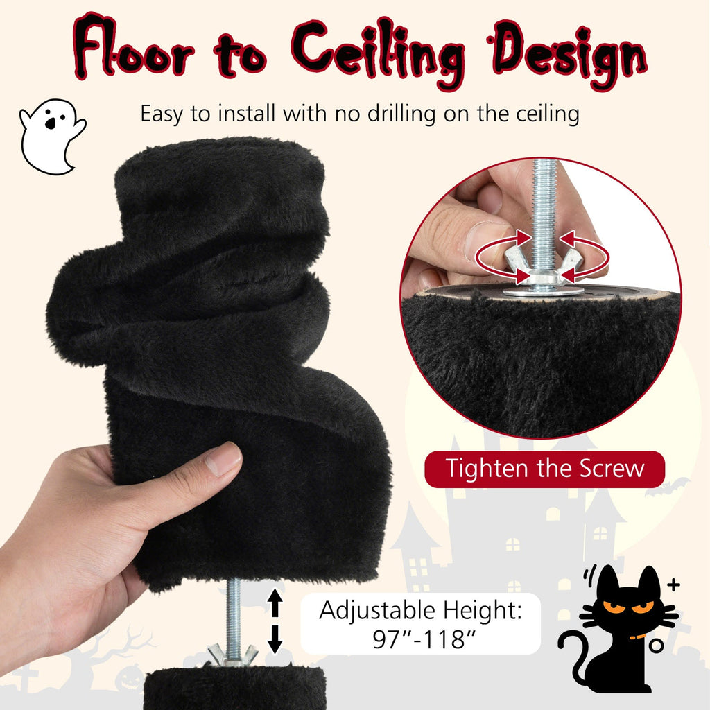 Floor to Ceiling Gothic Cat Tree 97-118 Inches Adjustable 5-Tier with Condo-Black - Majestic Pet Kingdom