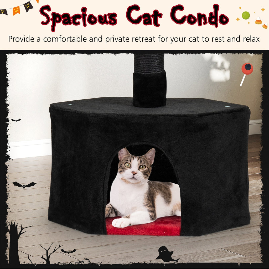 Floor to Ceiling Gothic Cat Tree 97-118 Inches Adjustable 5-Tier with Condo-Black - Majestic Pet Kingdom