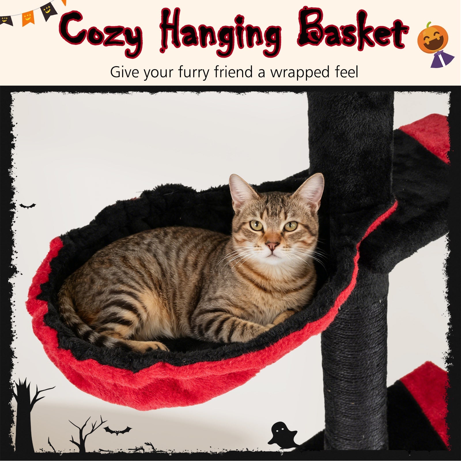 Floor to Ceiling Gothic Cat Tree 97-118 Inches Adjustable 5-Tier with Condo-Black - Majestic Pet Kingdom