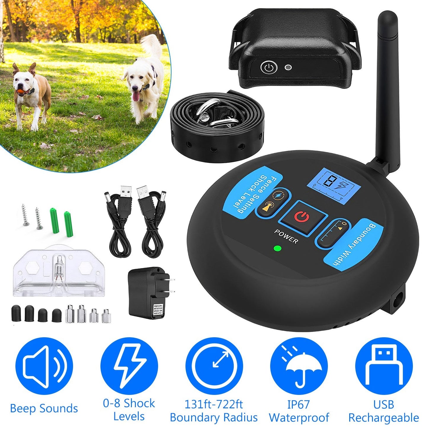 Wireless Electric Dog Fence Pet Shock Boundary Containment System Electric Training Collar For Small Medium Large Dogs | Purrfect Pet Kingdom