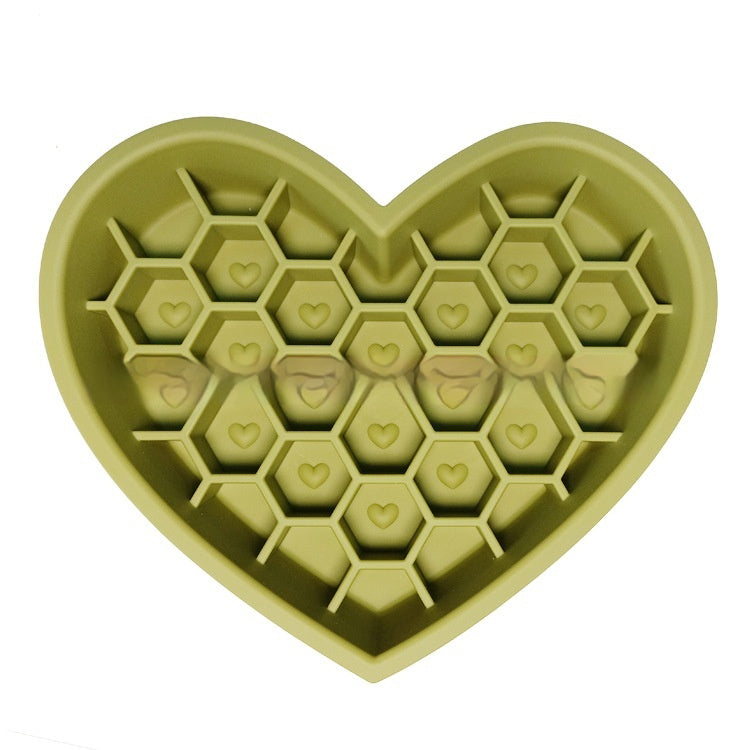 Dog Bowl Silicone Honeycomb Heart Shape Slow Feeder Lick Dish - Detail Angle 5 | Majestic Pet Kingdom
