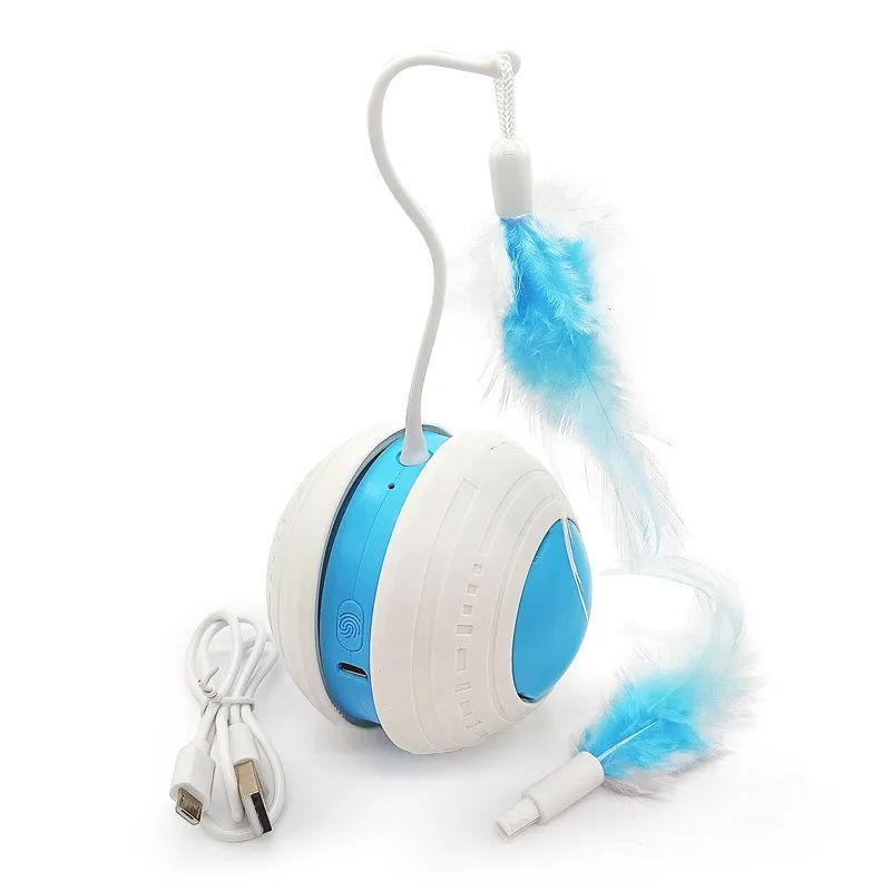 Cat Toy Electric Irregular Rolling Tumbler Feather Teaser Ball - Detail Angle 6 | Majestic Pet Kingdom