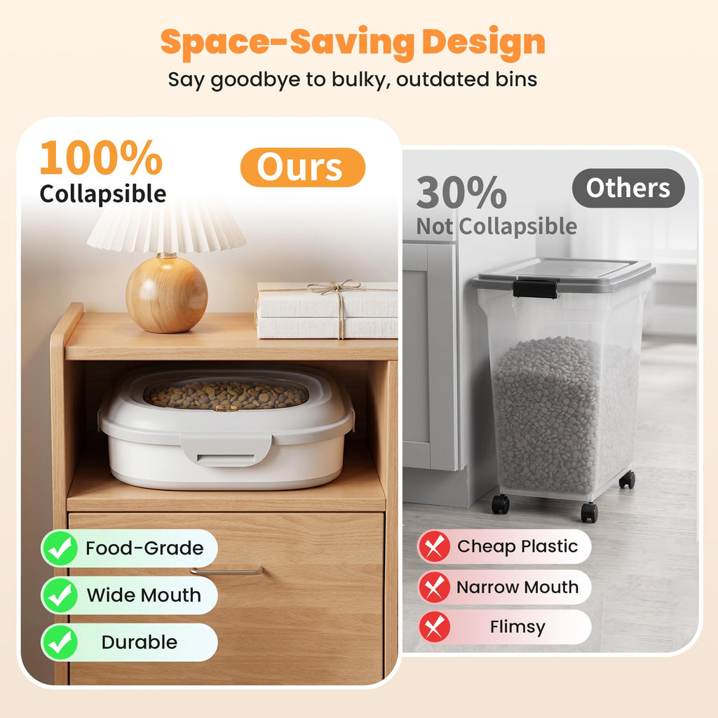 Dog Food Storage Container With Wheels, Collapsible Pet Food Storage Container With Clear Window, Measuring Cup & Scoop, BPA Free Cat Food Container For Rice, Flour, Grain, Bird Seed