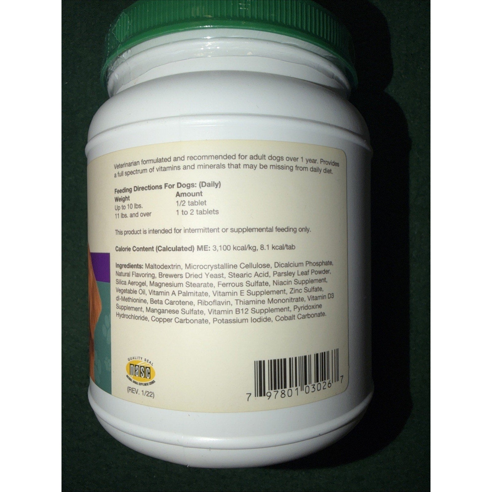 NaturVet VitaPet Adult Daily Dog Vitamins Breath Aid Time Release 365 Tablets