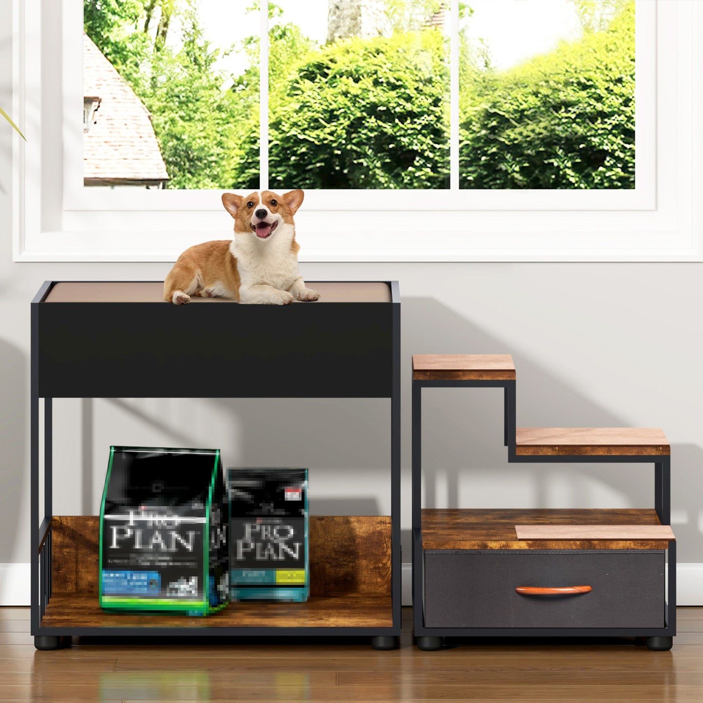 Dog Bed Multi-Level Elevated Window Perch Bunk Bed with Steps - Detail Angle 2 | Majestic Pet Kingdom