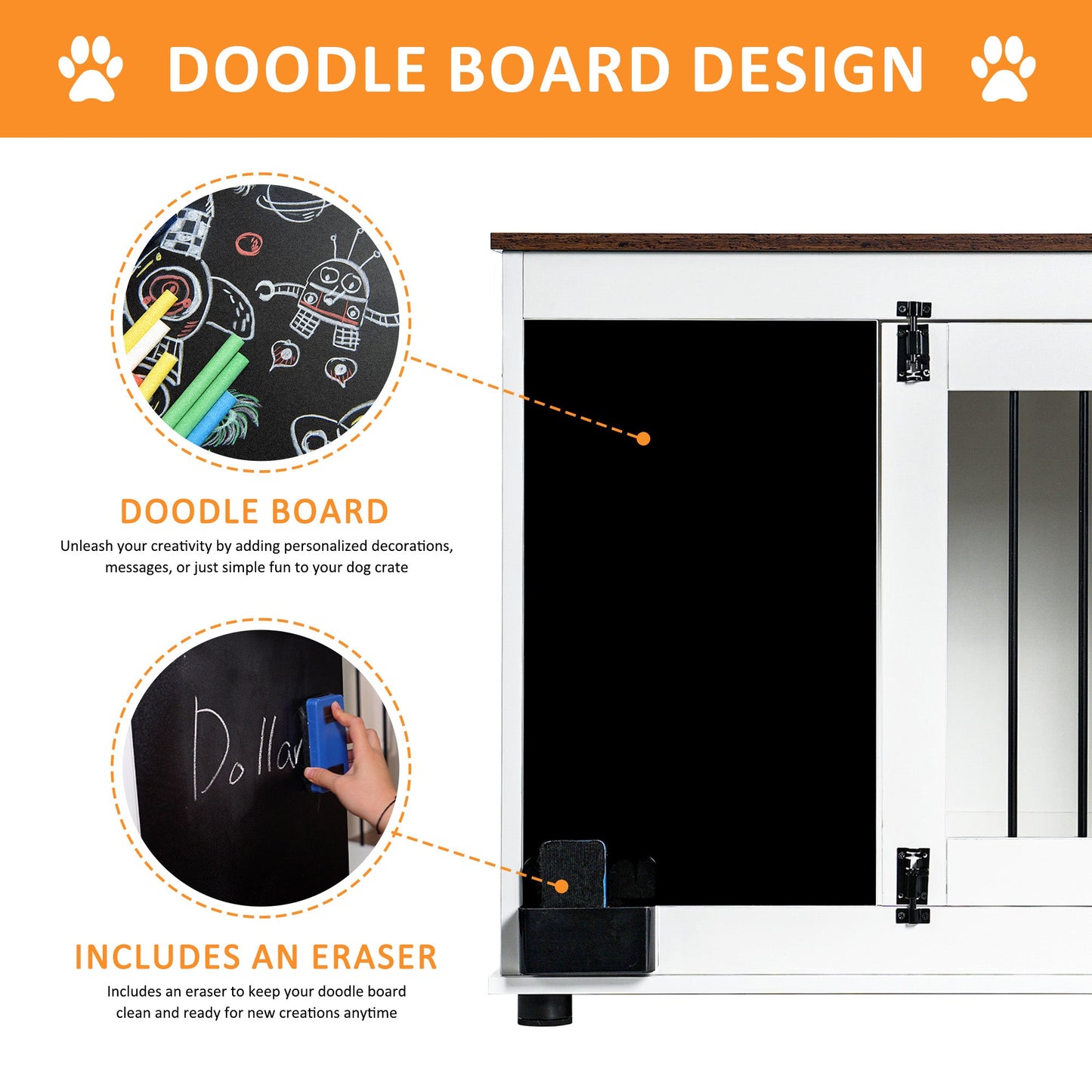 Dog Crate Furniture Wooden Kennel Double Door End Table White - Detail Angle 3 | Majestic Pet Kingdom