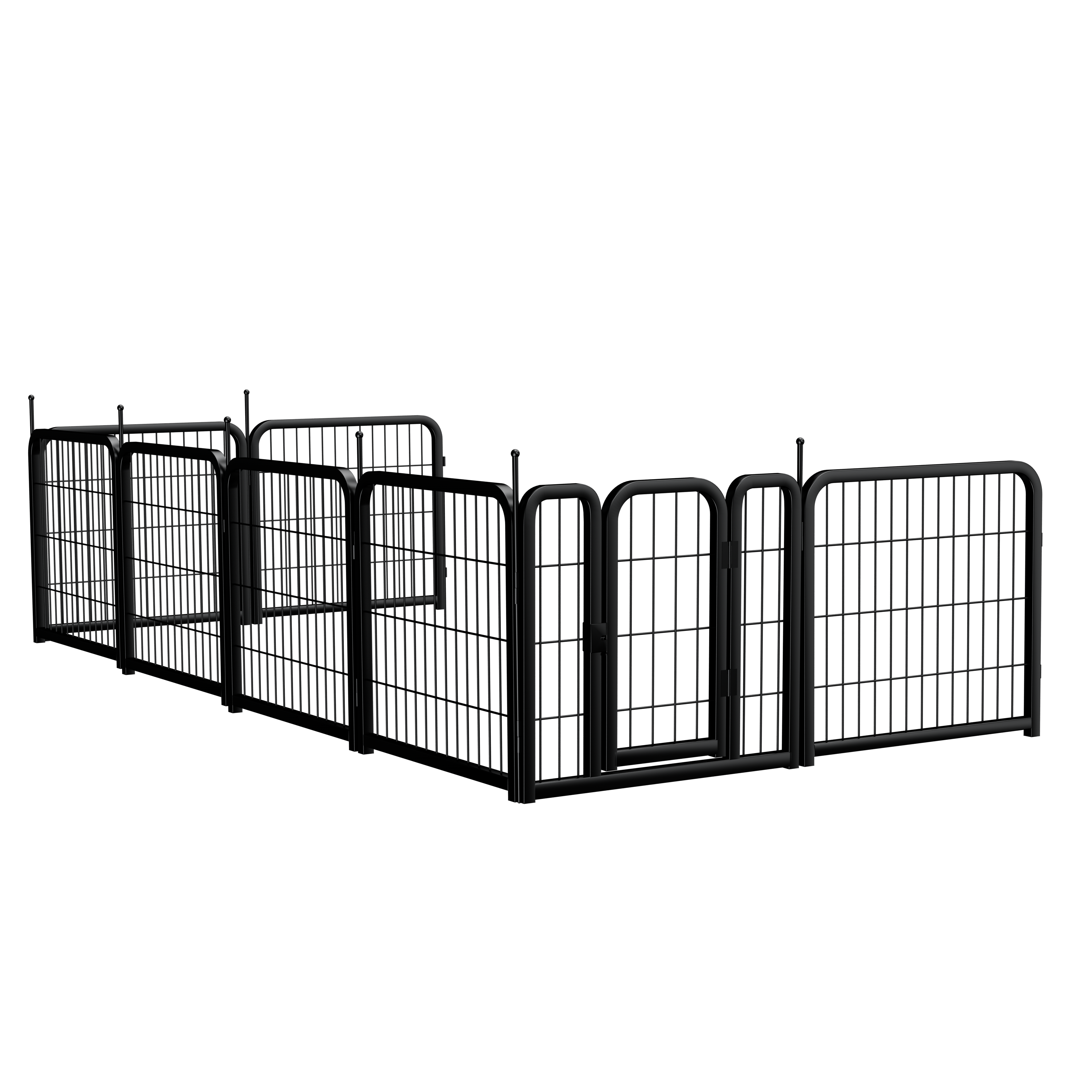 8-panel dog fence, 24 inch small dog pet fence, portable indoor pet game fence. Black, 22.2 inches wide x 23.6 inches high.