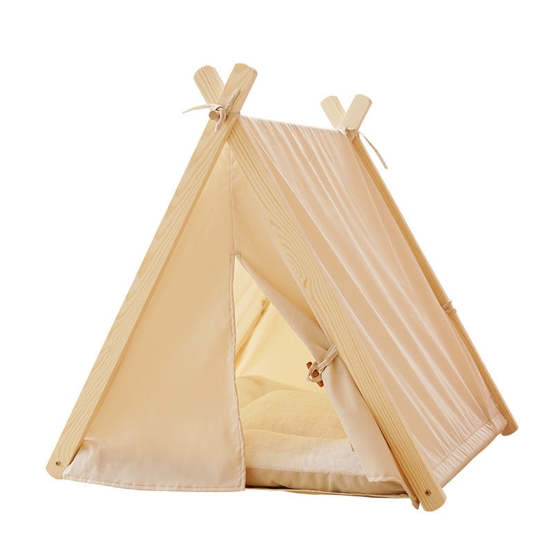 Cat Tent Bed Washable Striped Canvas Wood Frame Canvas - Majestic Pet Kingdom