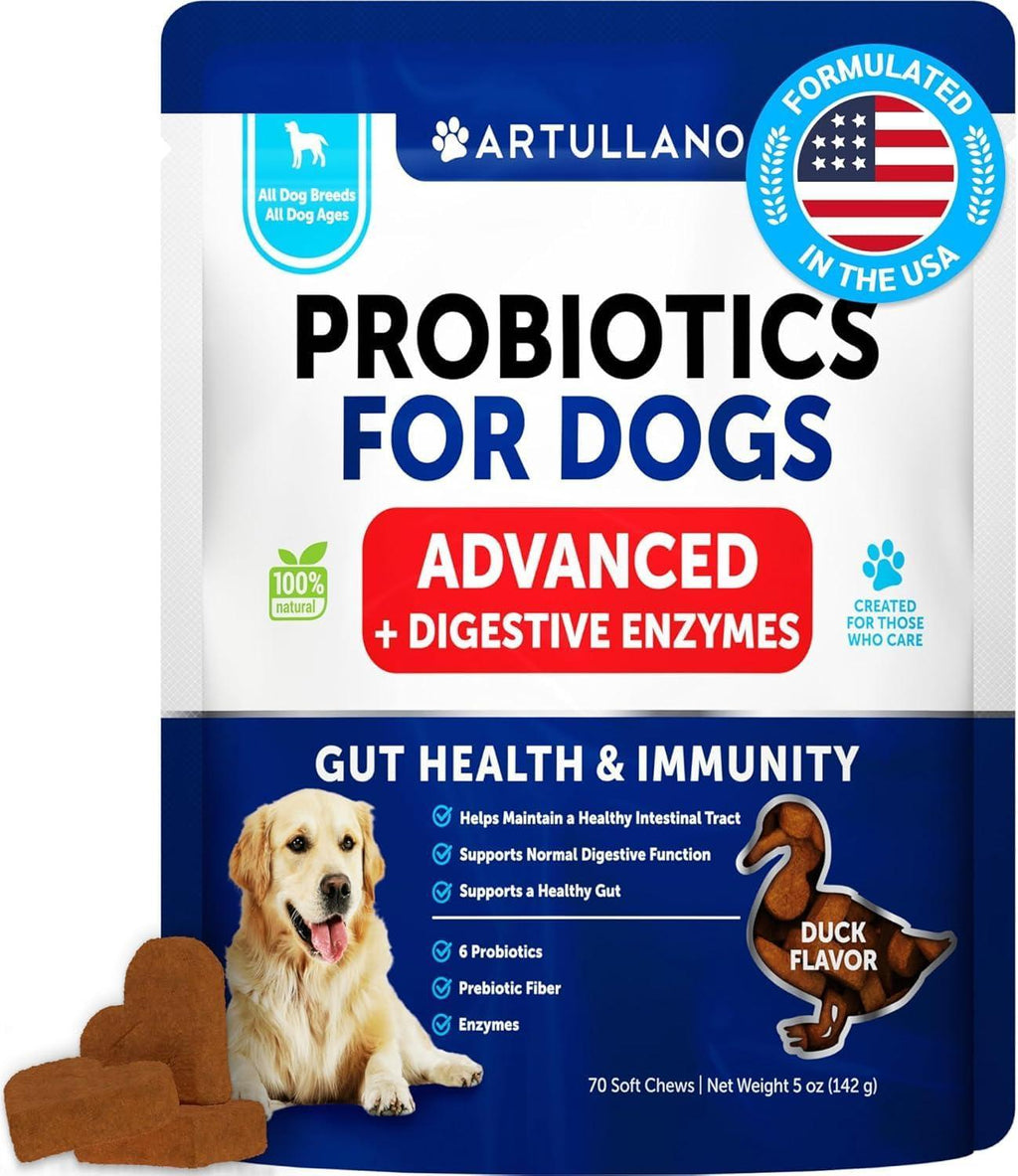 Probiotics for Dogs 70 Chews Duck Flavor Gut Health & Prebiotics