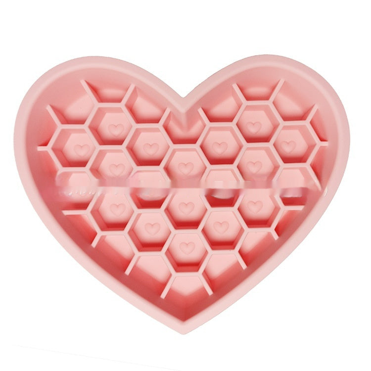 Dog Bowl Silicone Honeycomb Heart Shape Slow Feeder Lick Dish - Detail Angle 4 | Majestic Pet Kingdom