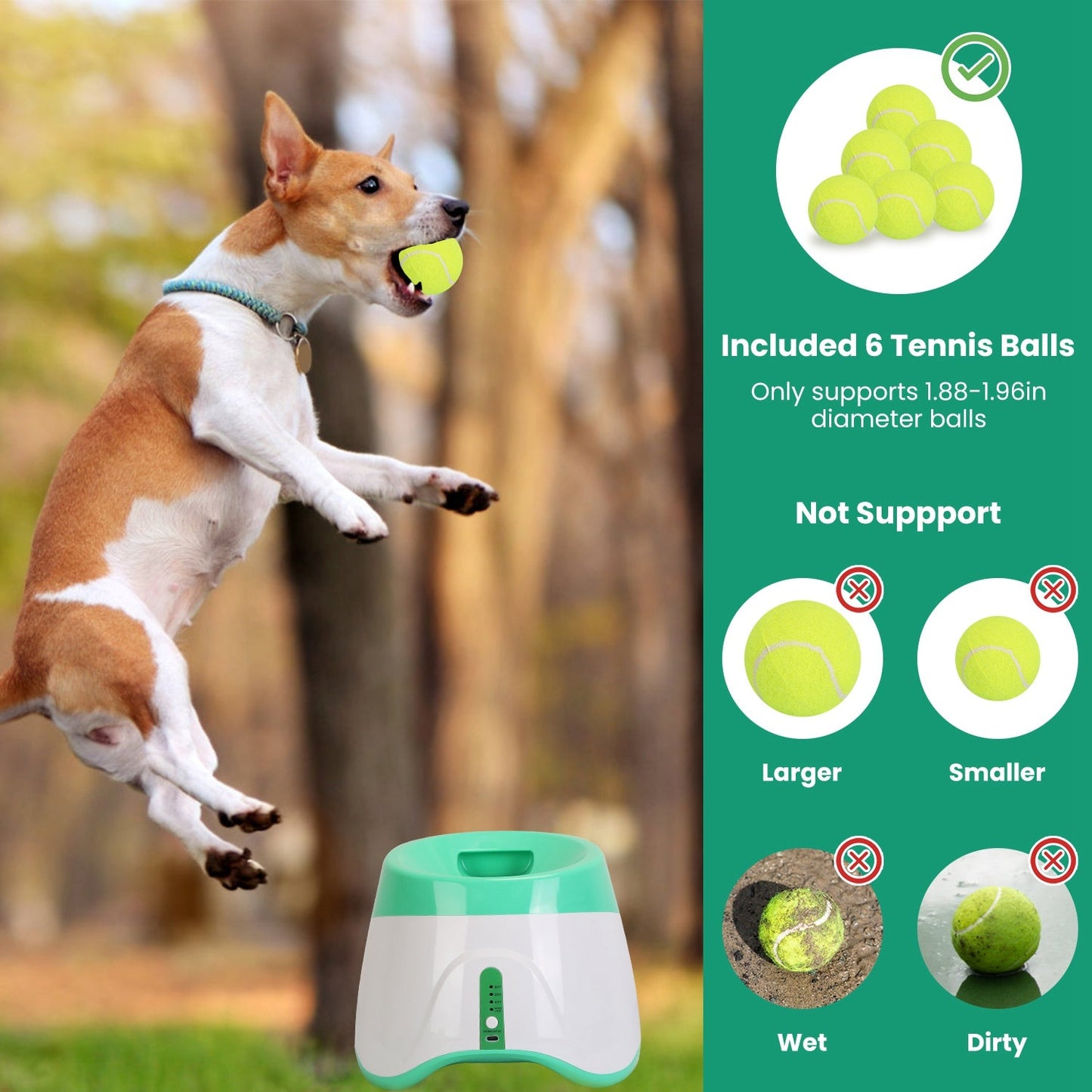 Dog Ball Launcher Automatic Fetch Machine with 6 Tennis Balls - Detail Angle 4 | Majestic Pet Kingdom