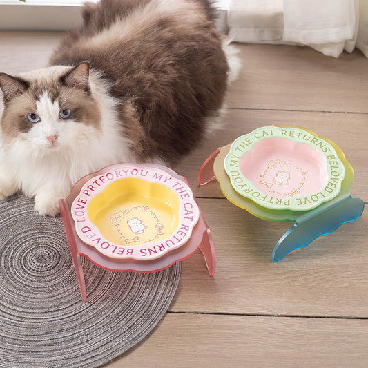 Neck Anti-tumble Acrylic Lace Ceramic Cat Bowl - Majestic Pet Kingdom