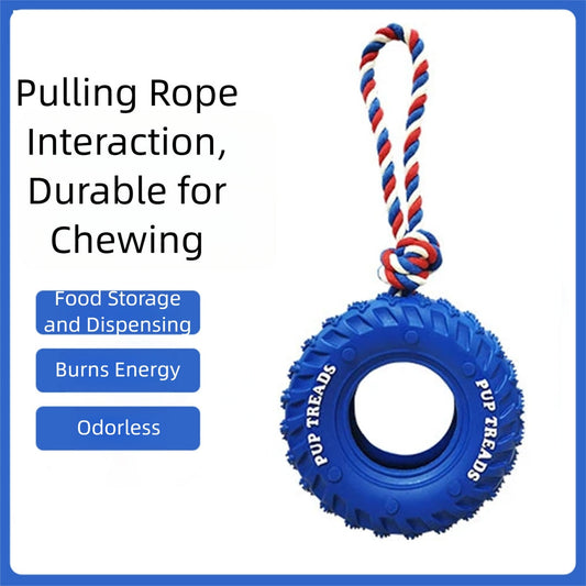 Dog Chew Toy With Rubber Tire & Tug Of War Rope For Medium Large Dogs Aggressive Chewers, Interactive Fetch Play Treat Dispenser Pull Toys | Purrfect Pet Kingdom