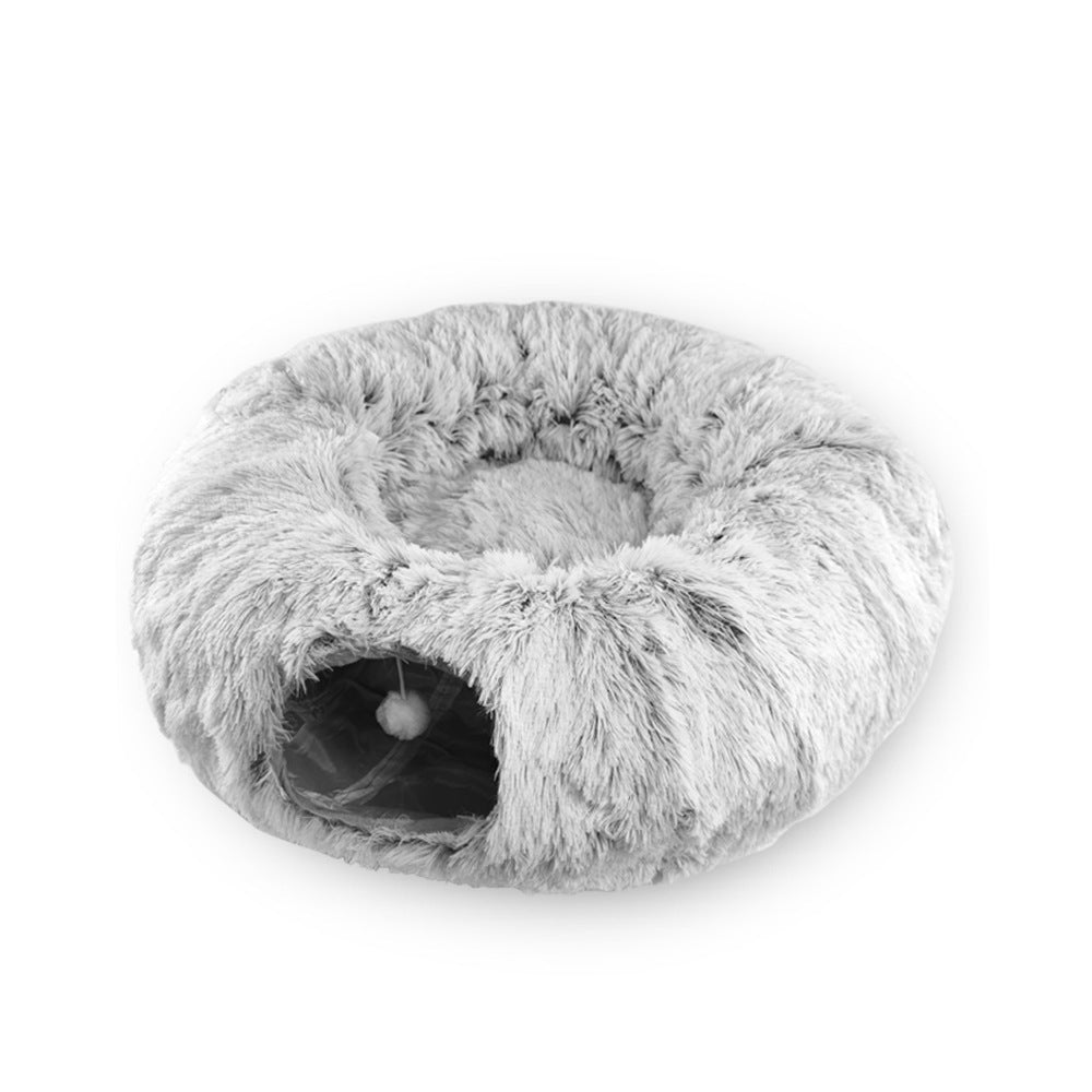 Cat Tunnel Bed Peekaboo Felt Cave with Soft Gray Play Mat Tube - Majestic Pet Kingdom