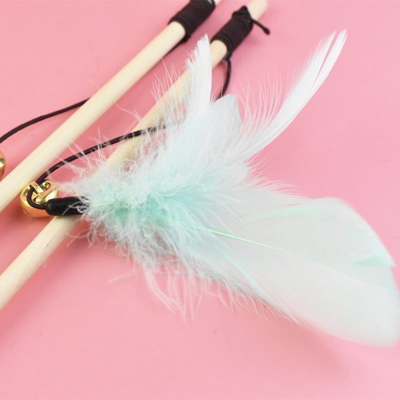 Log Wooden Pole Vine Bal Bell Feather Cat Teaser Stick