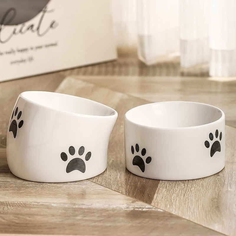 Drinking Water Neck Protection Pet Ceramic Oblique Mouth High Foot Food Basin - Majestic Pet Kingdom