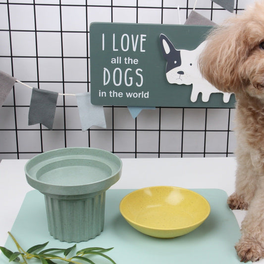Dog Bowls Bamboo Fiber 3-in-1 Double Feeding Station with Mat
