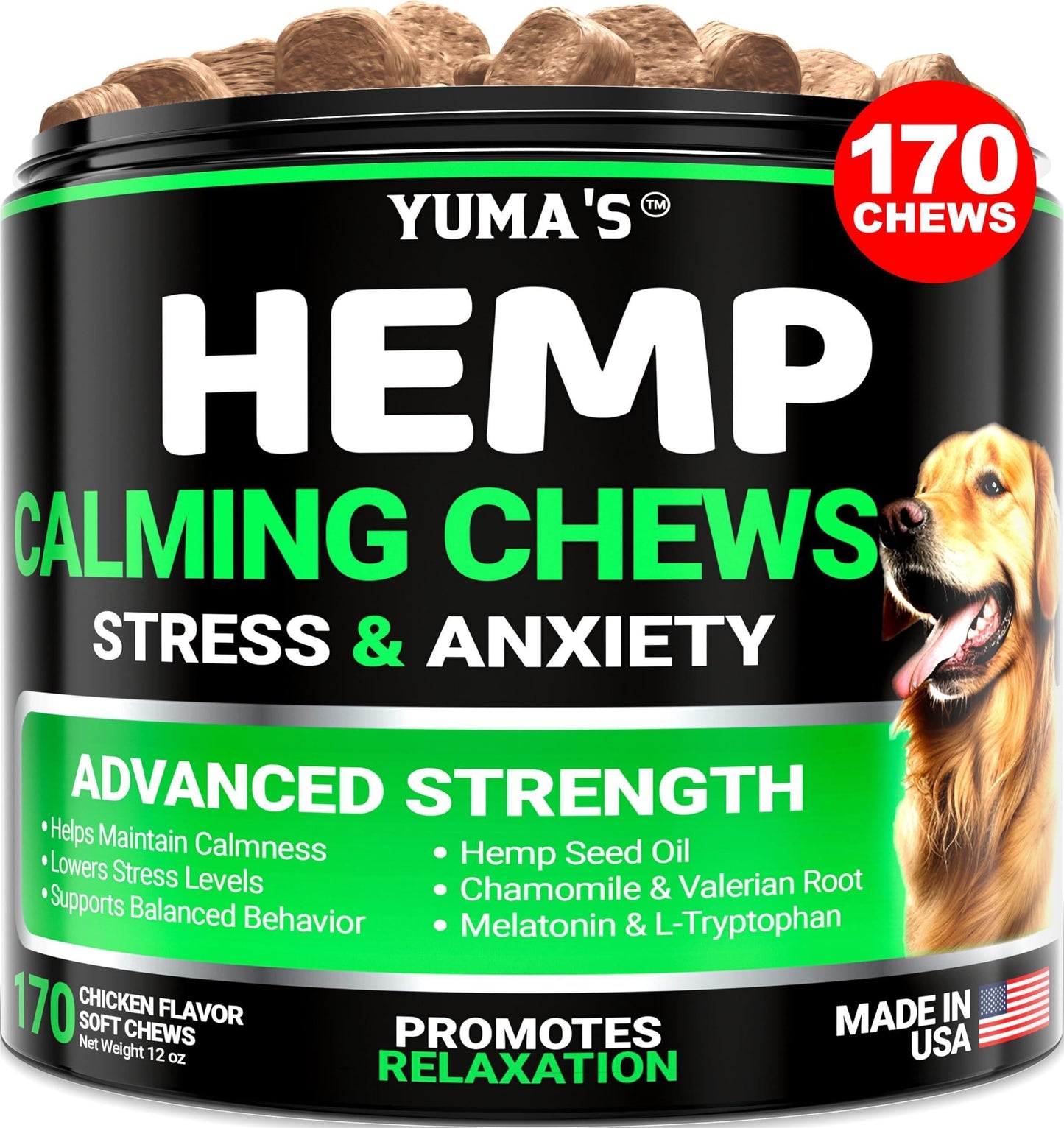 Hemp Calming Chews for Dogs - Chicken Flavor 170 Count