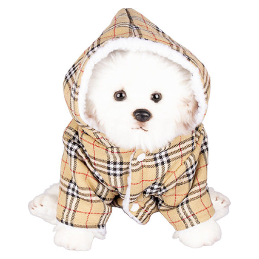 Dog Hooded Sweater Plaid Pet Clothes - Majestic Pet Kingdom
