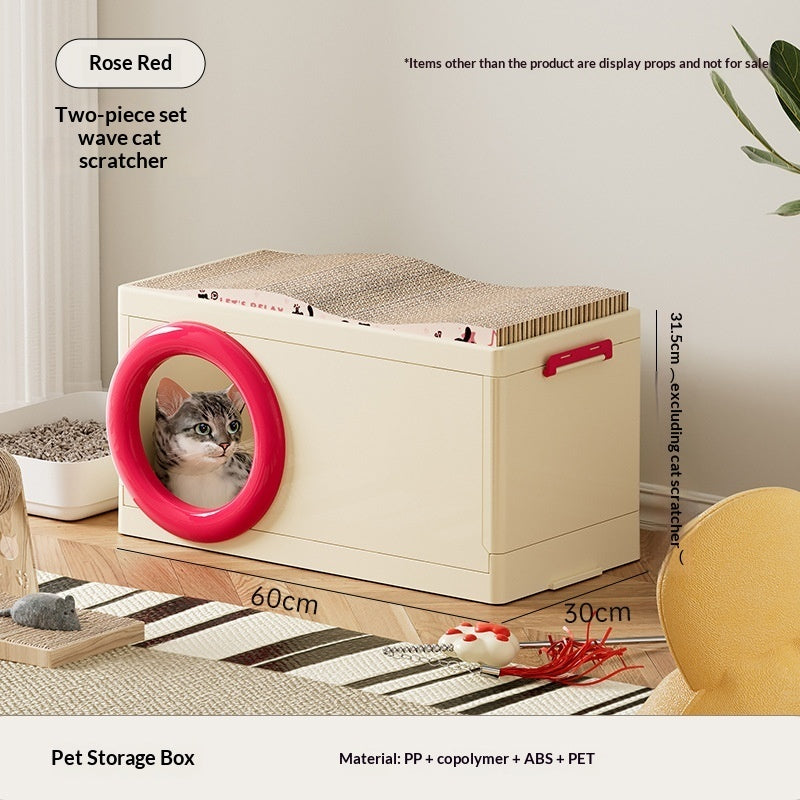 Multi-functional Pet Storage Box With A Cat Scratcher