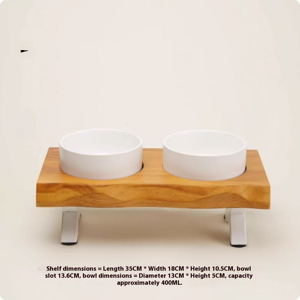Dog Bowls Ceramic Food Water Dishes with Anti-Tumble Wood Stand - Detail Angle 6 | Majestic Pet Kingdom