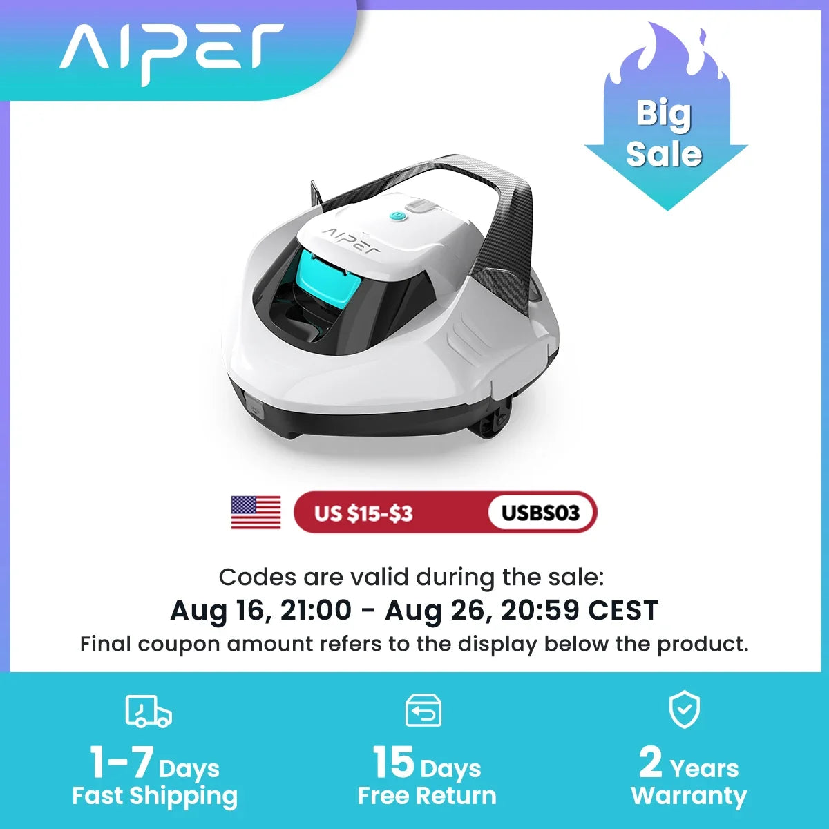 AIPER Seagull SE 2026 Cordless Robotic Pool Vacuum with 1320GPH Strong Suction, Lasts 90 Mins Runtime, LED Indicator,Pool Vacuum for Above-Ground Pool up to 40 Feet,Refurbished - Majestic Pet Kingdom