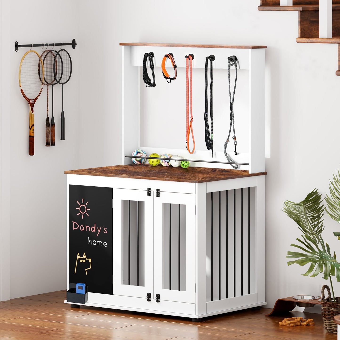 Dog Crate Furniture Large Heavy Duty Wooden Cage Double Door White - Detail Angle 5 | Majestic Pet Kingdom