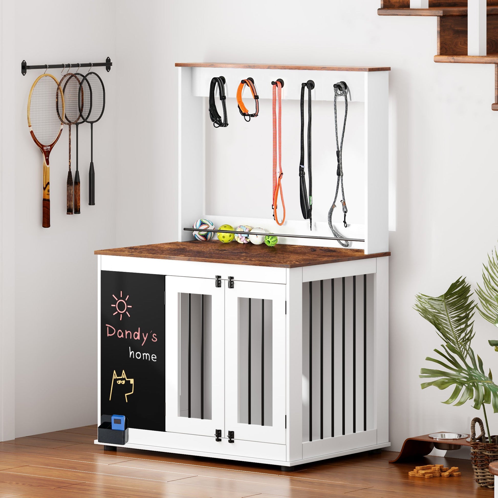 Dog Crate Furniture Large Heavy Duty Wooden Cage Double Door White - Detail Angle 5 | Majestic Pet Kingdom