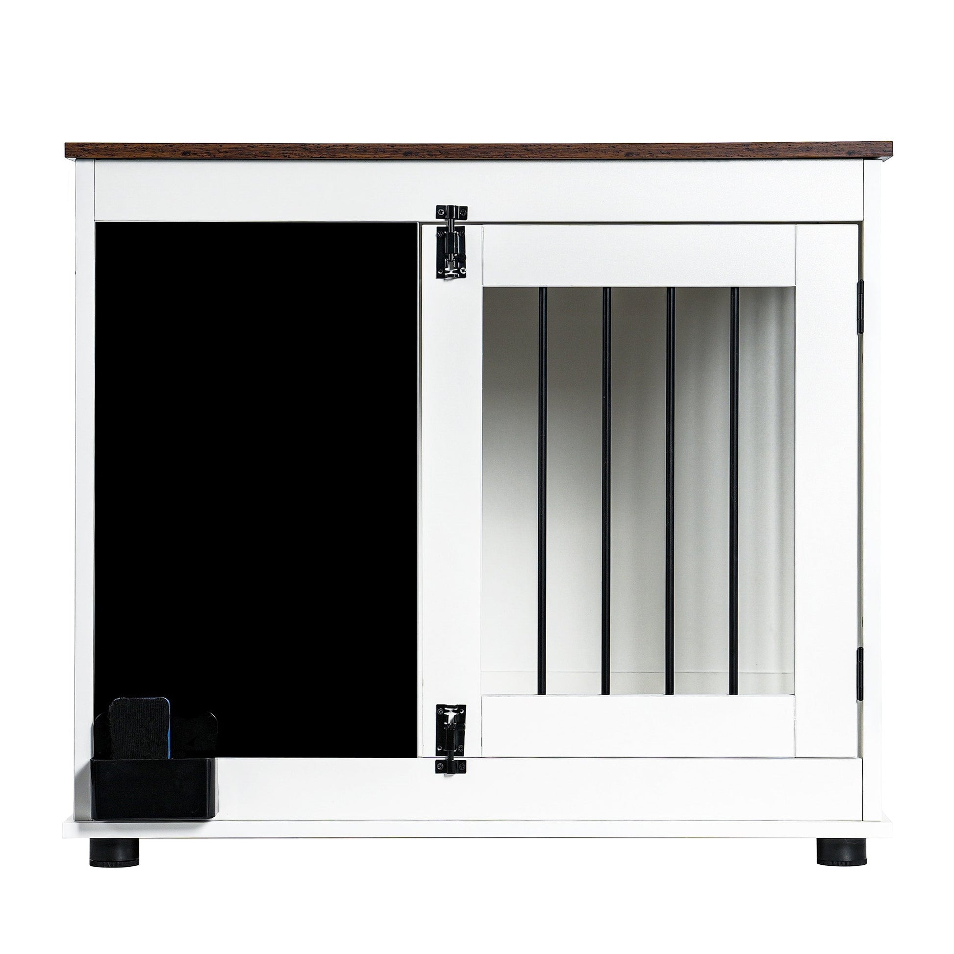 Dog Crate Furniture Wooden Kennel Double Door End Table White - Detail Angle 7 | Majestic Pet Kingdom