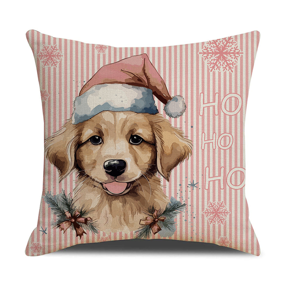Pink Dog Christmas Snowman Pillow Cover Home Sofa Cushion Cover Holiday Pillow