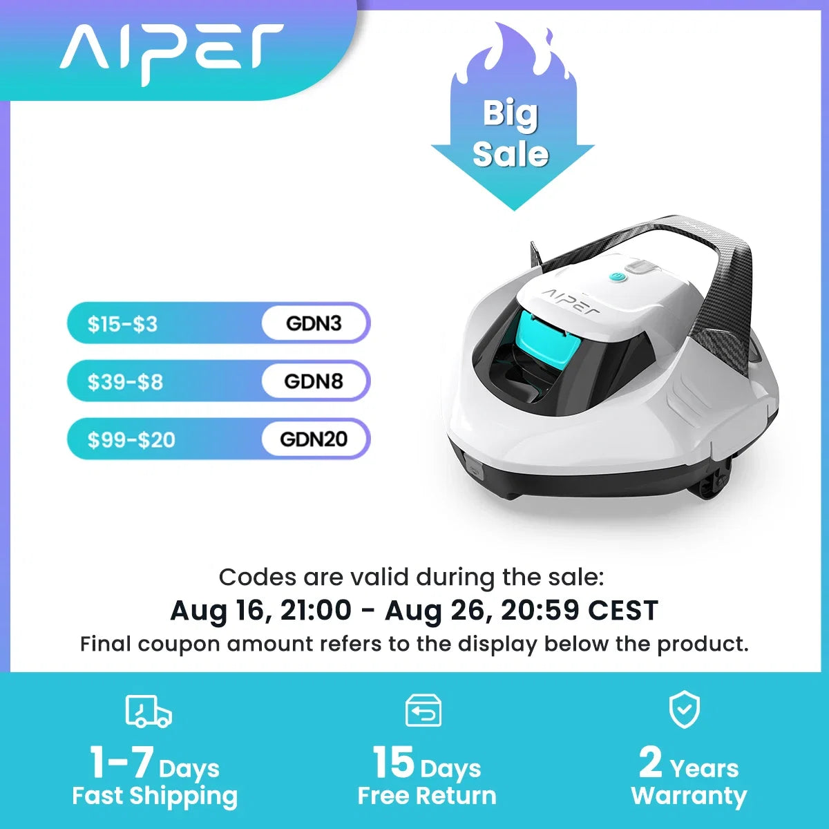 Seagull SE 2025 AIPER Cordless Pool Robot Cleaner with 1200GPH Strong Suction, 90 Mins Runtime, LED Indicator,Pool Vacuum for Above-Ground Pool up to 40 Feet, Refurbished,White - Majestic Pet Kingdom